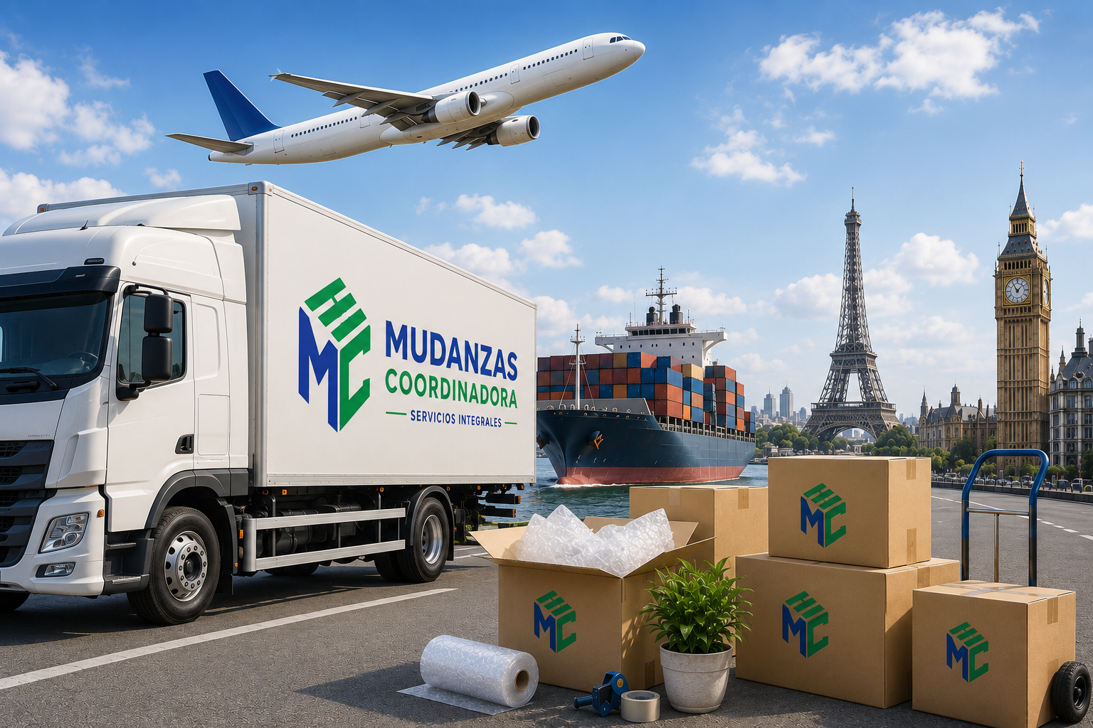 Camión de Mudanzas Coordinadora con destinos europeos