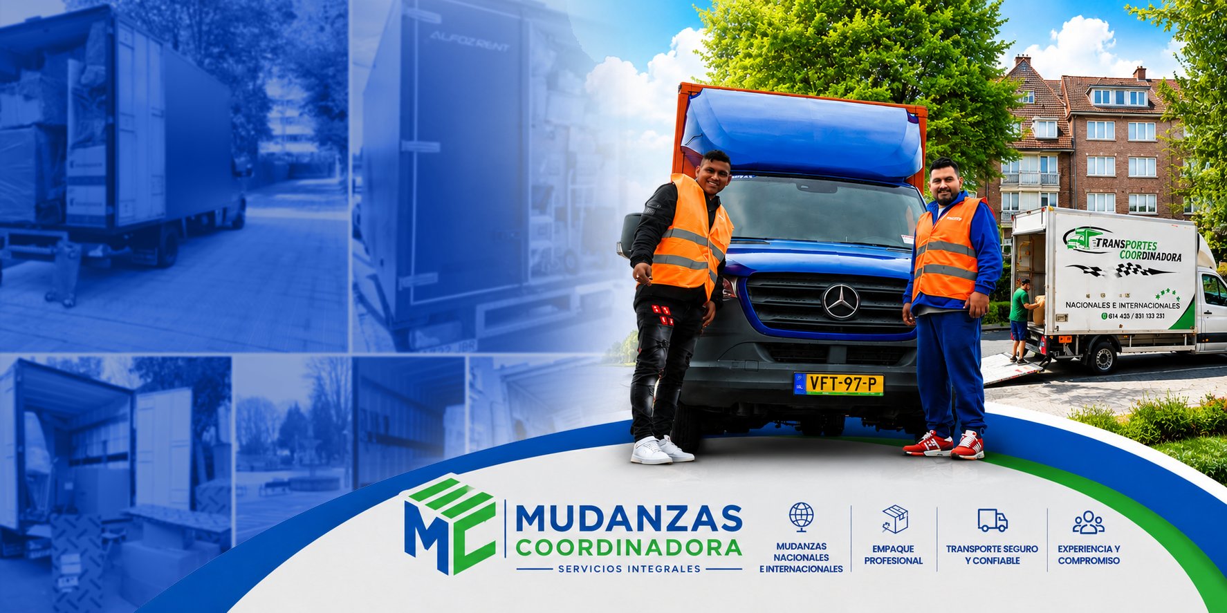 Equipo y propietarios de Mudanzas Coordinadora junto al camión de la empresa